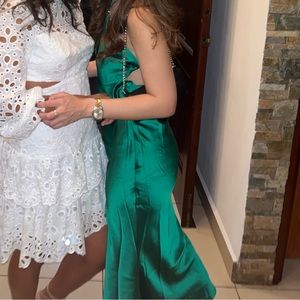 Meshki Ivana Satin Midi Halter green dresses